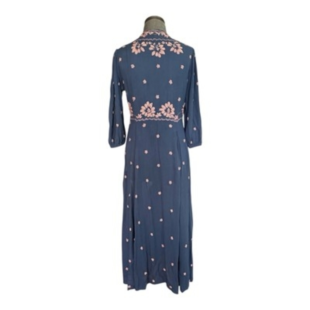 Free People Women's Blue Pink Embroidered Boho Maxi Dress XS V-Neck NWT $168 - Picture 8 of 11